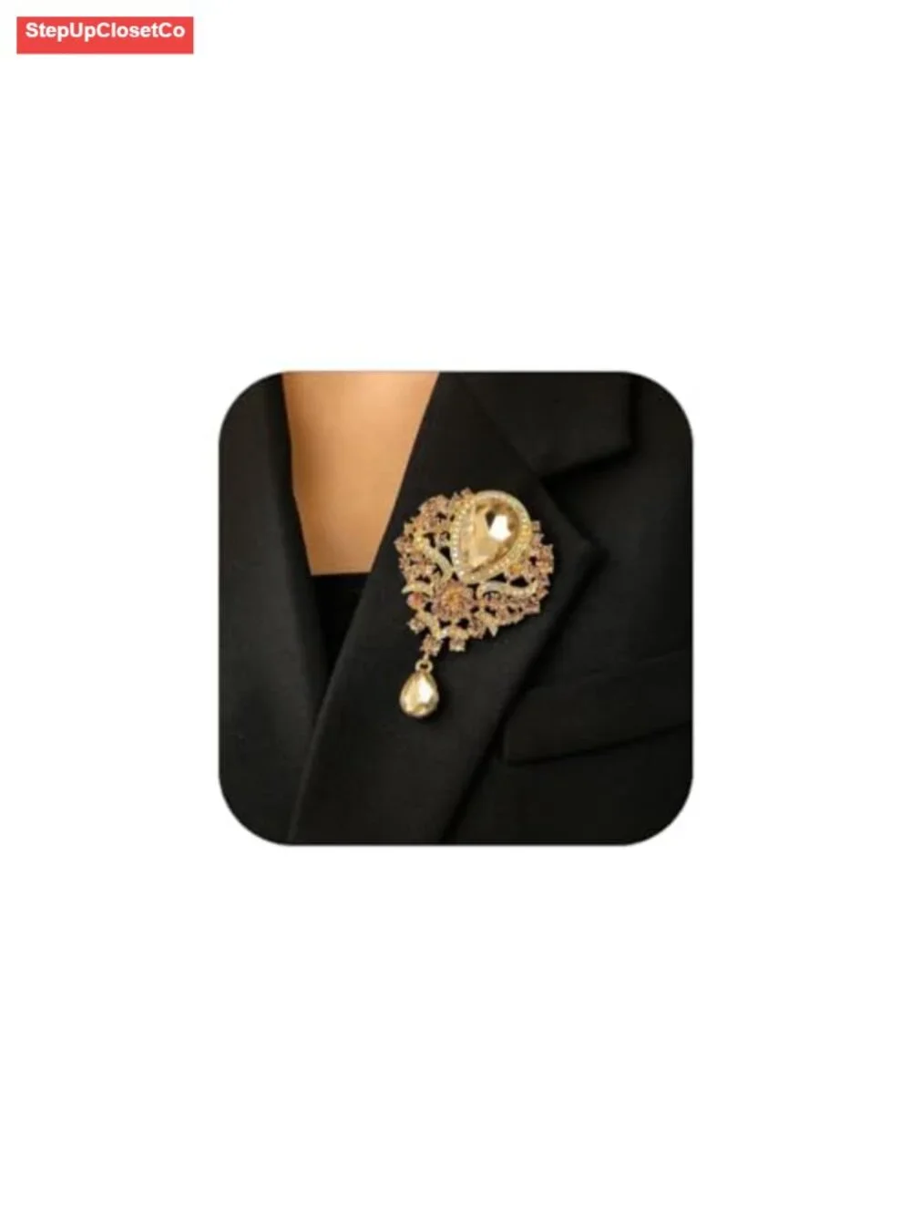 Vintage Filigree Teardrop Crystal Brooch Pin Baroque Statement Jewelry for Women